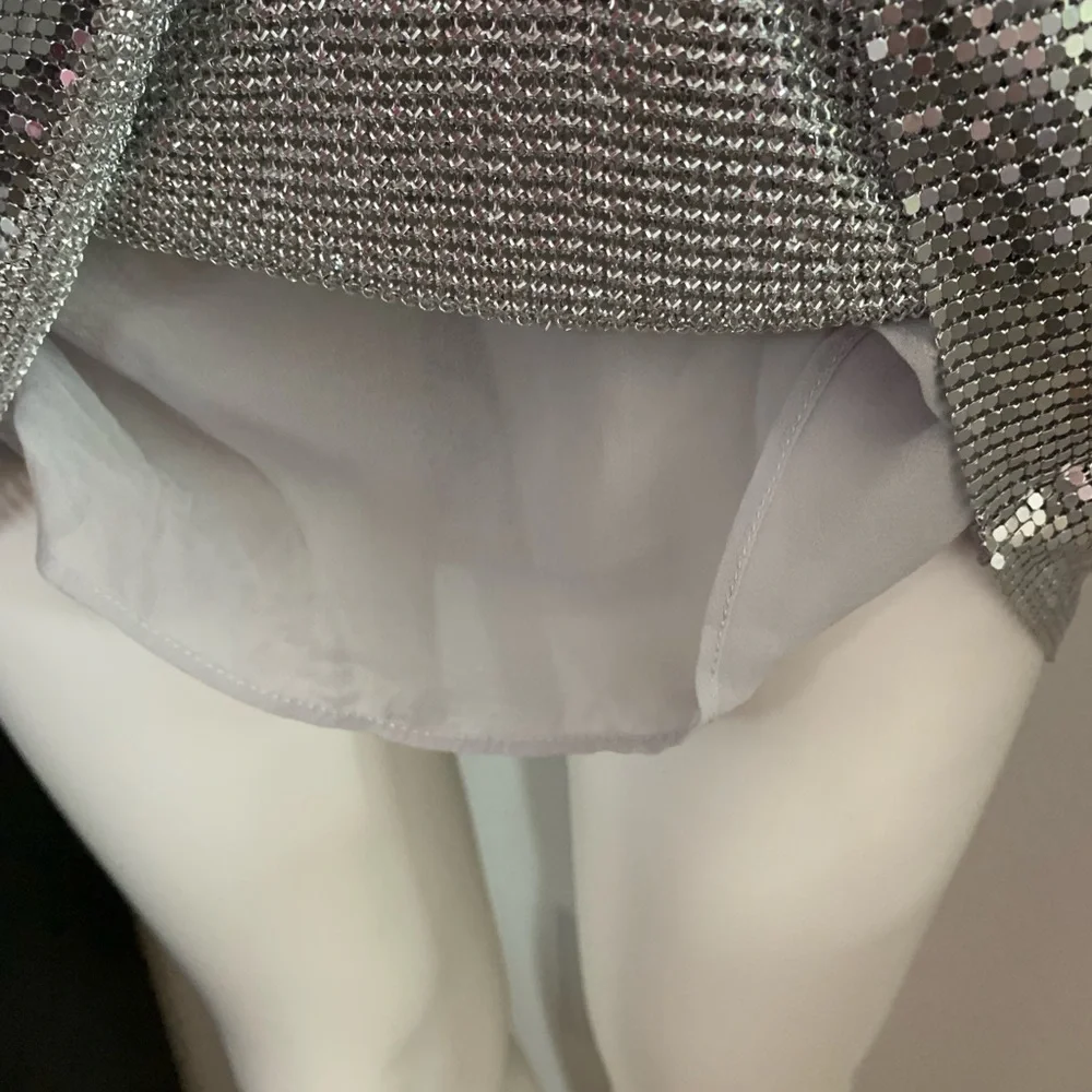 💃 EXPRESS silver chainmail metal mesh halter party dress S M - Picture 9 of 11